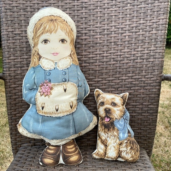 SARAH & Remy Vintage Doll Or Pillow Handmade Girl Doll With Dog - Picture 2 of 9